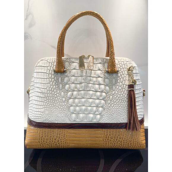 NEW Brahmin Sydney Satchel Coconut Kedima Croc-Embossed Leather Top Handles NWT - Picture 2 of 14